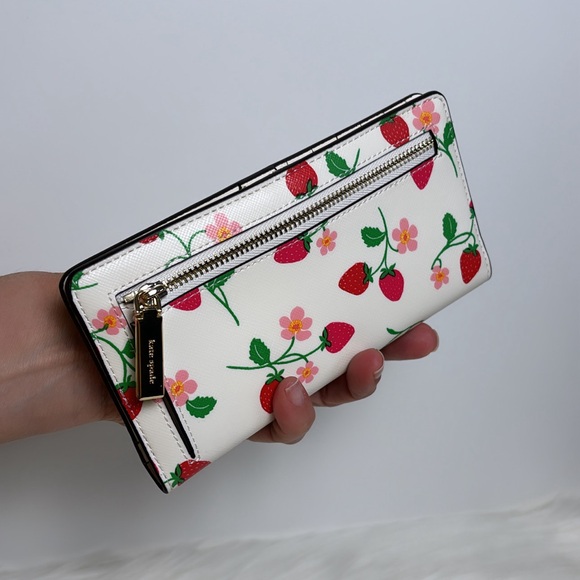 NWT💃Kate Spade Madison Strawberry Vine Large Slim Bifold Wallet - Picture 2 of 7